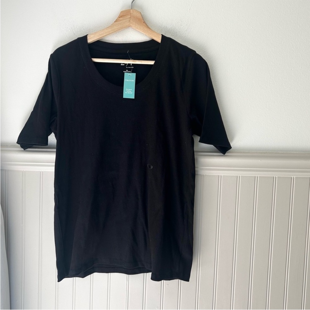 ⭐️ NEW Maurices XL Black Ribbed Short Sleeve Tee Cotton Spandex